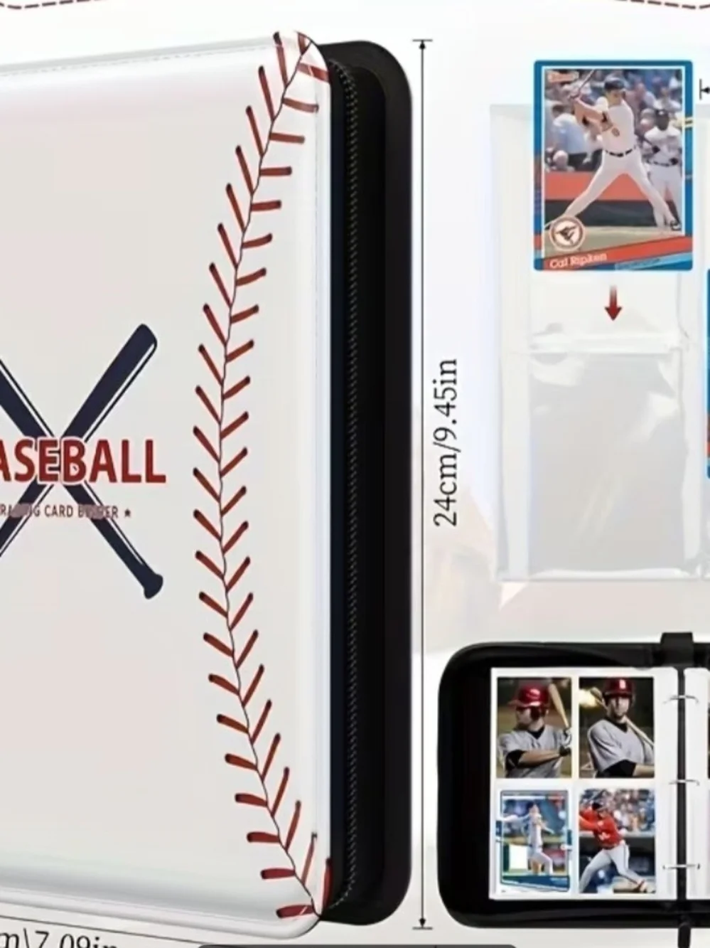 Baseball-Themed Card Binder - White with Red Stitching